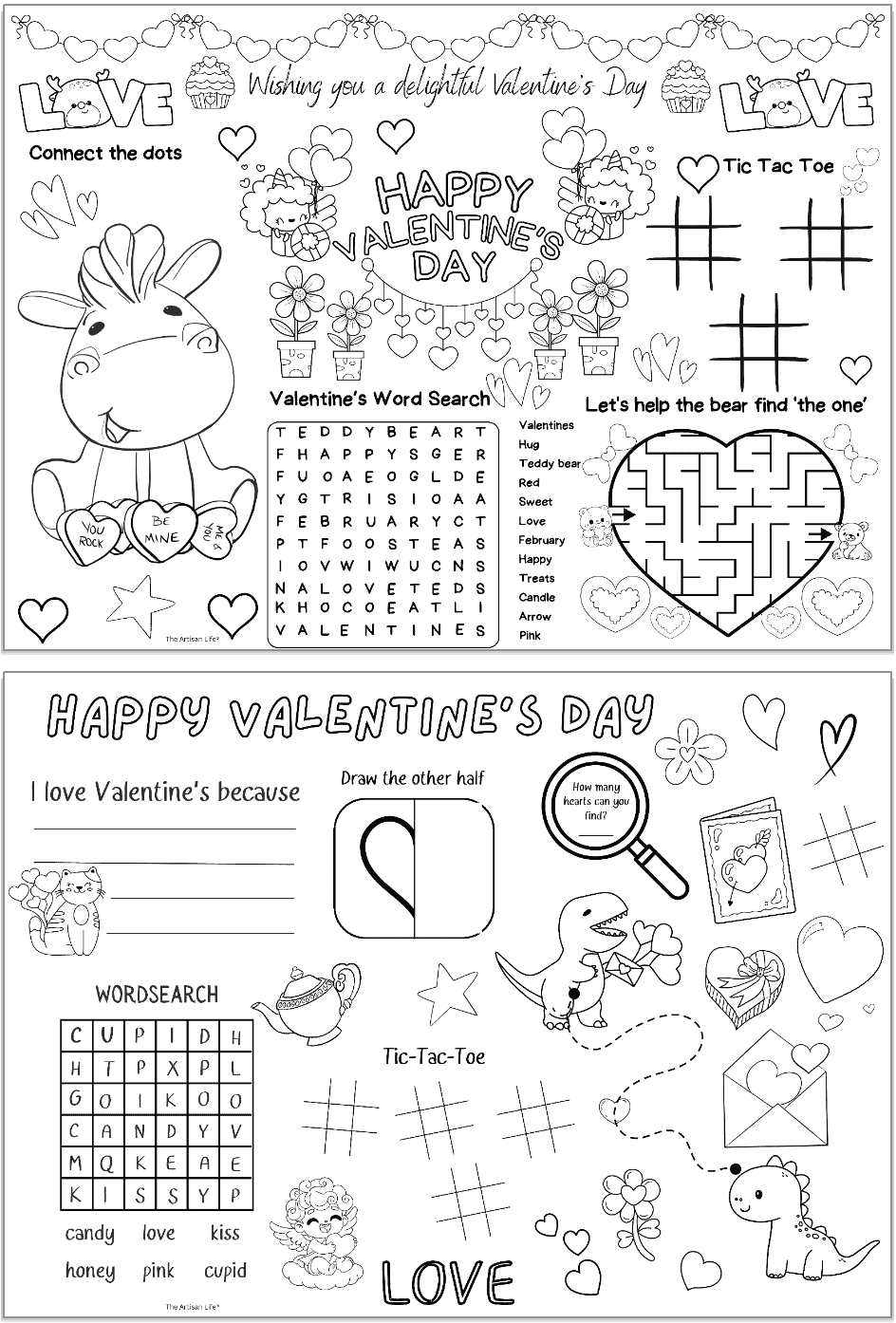 Free Printable Valentine'S Day Activity Placemats - The Artisan Life intended for Printable Valentine's Activities For Preschool