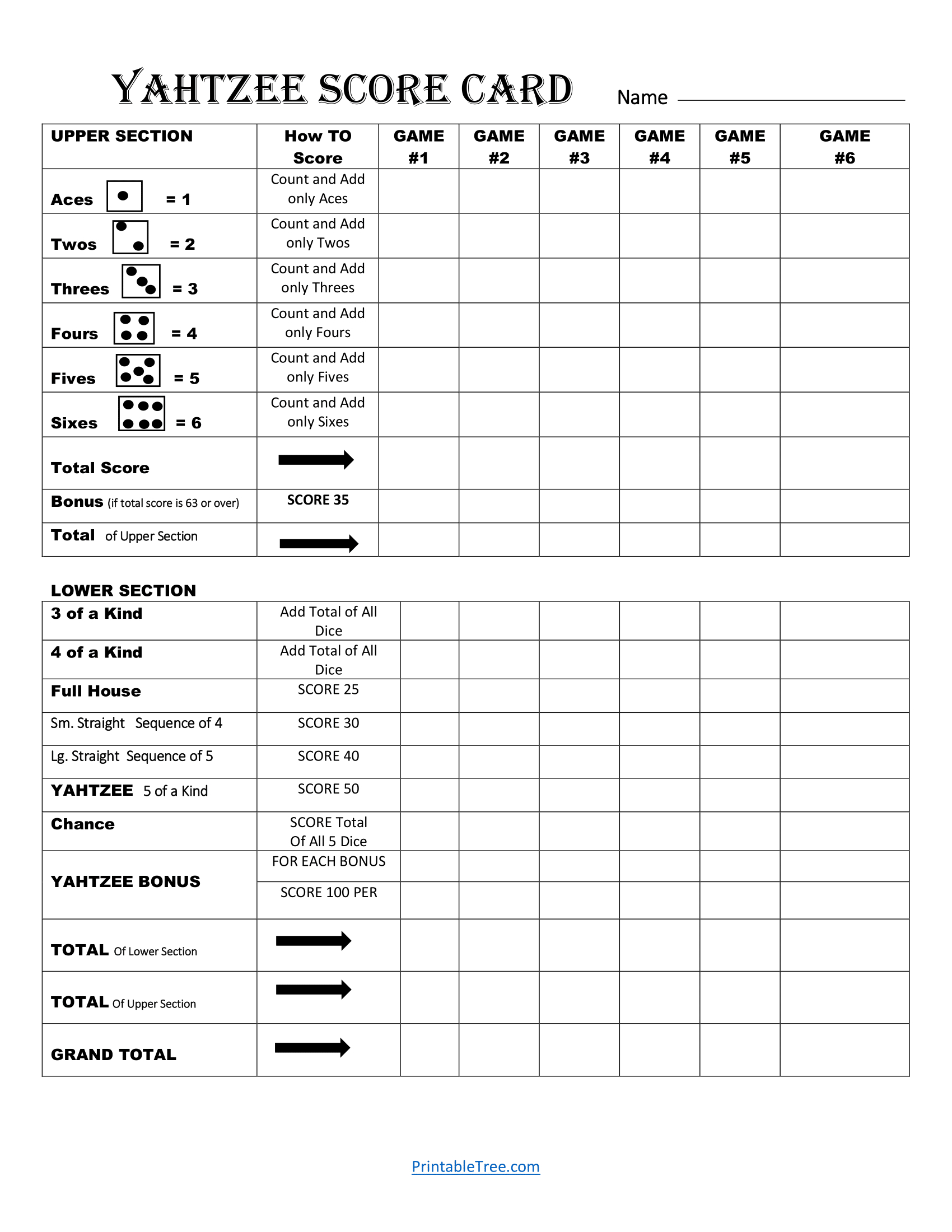 Free Printable Yahtzee Score Card Sheets Pdf Templates pertaining to Yahtzee Score Card Free Printable