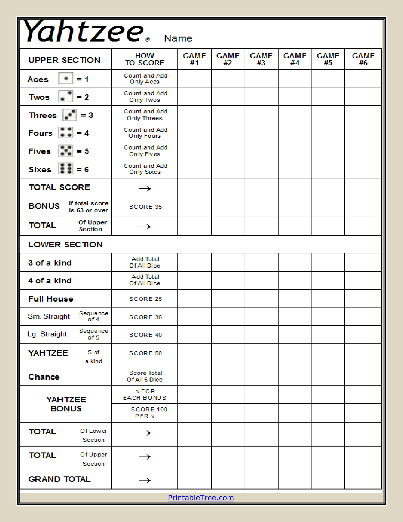 Free Printable Yahtzee Score Card Sheets Pdf Templates with regard to Yahtzee Score Sheet Free Printable