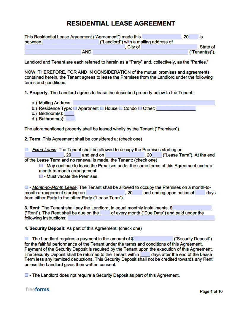 Free Rental / Lease Agreement Templates | Pdf | Word regarding Free Printable Blank Lease Agreement