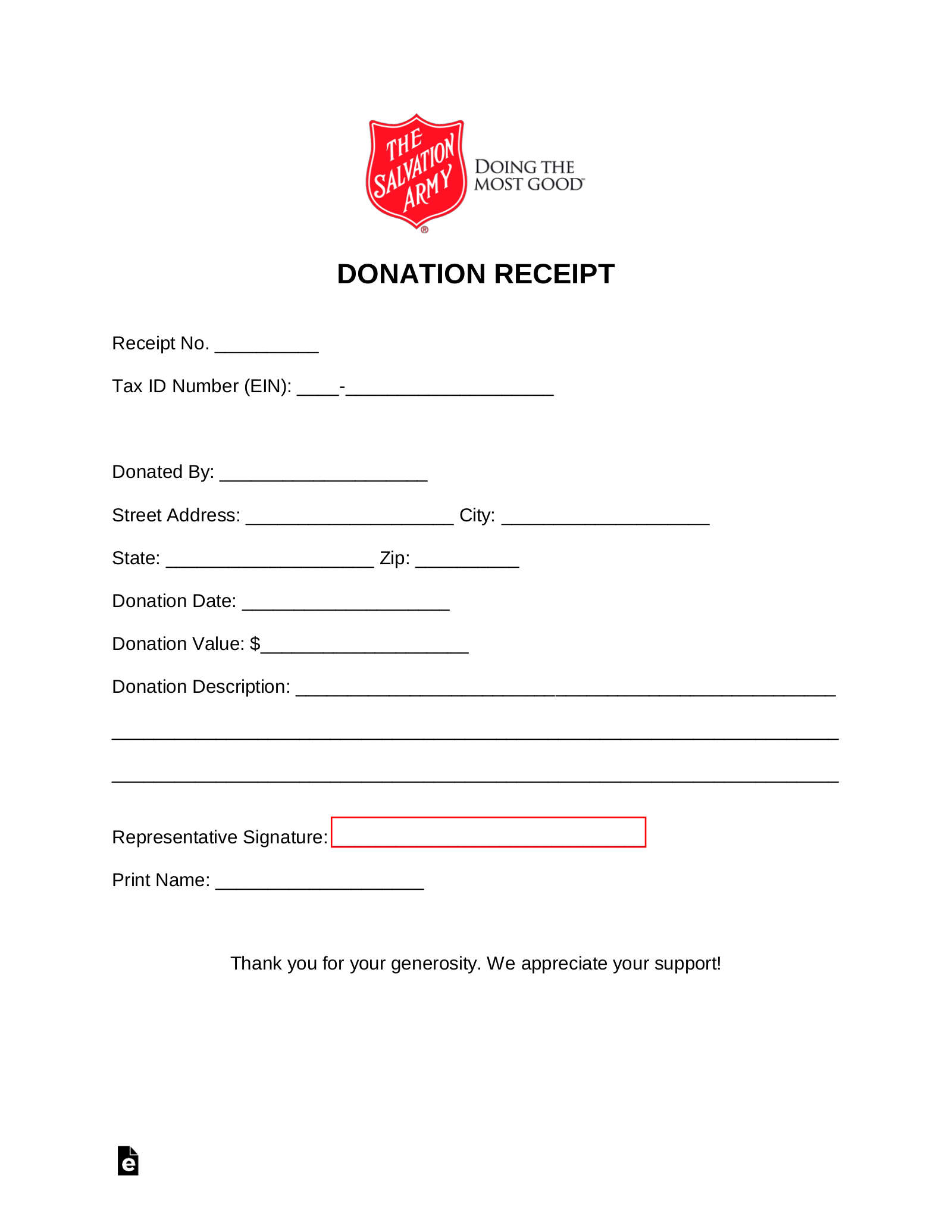 Free Salvation Army Donation Receipt - Pdf | Word – Eforms intended for Salvation Army Donation Guide Printable