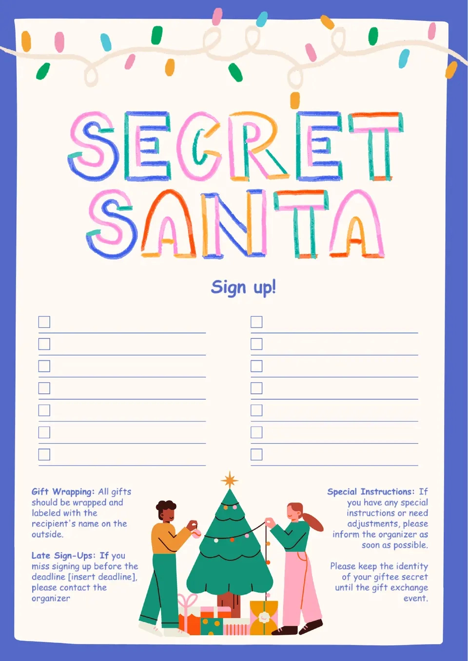 Free Secret Santa Sign Up Sheet Template For Google Docs in Free Printable Secret Santa Sign Up Sheet For Work