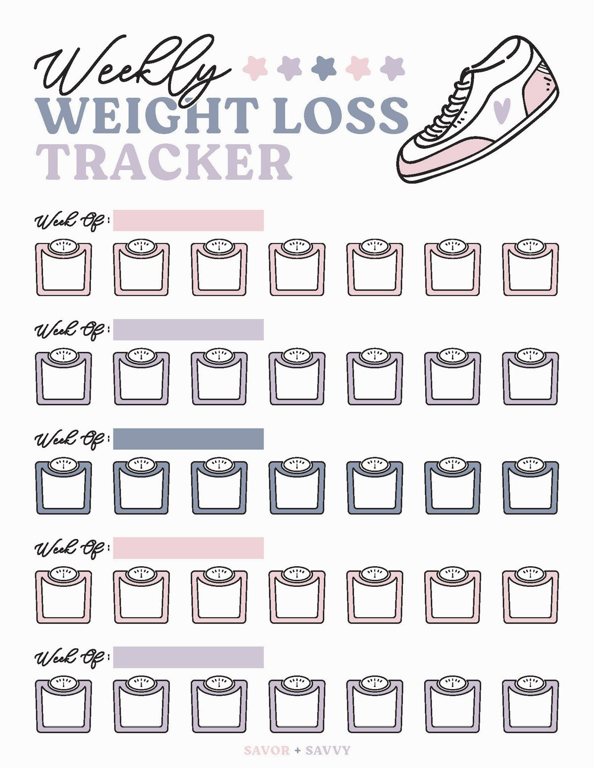 Free Weight Loss Tracker Printable - Savor + Savvy for Cute Weight Loss Tracker Printable Free