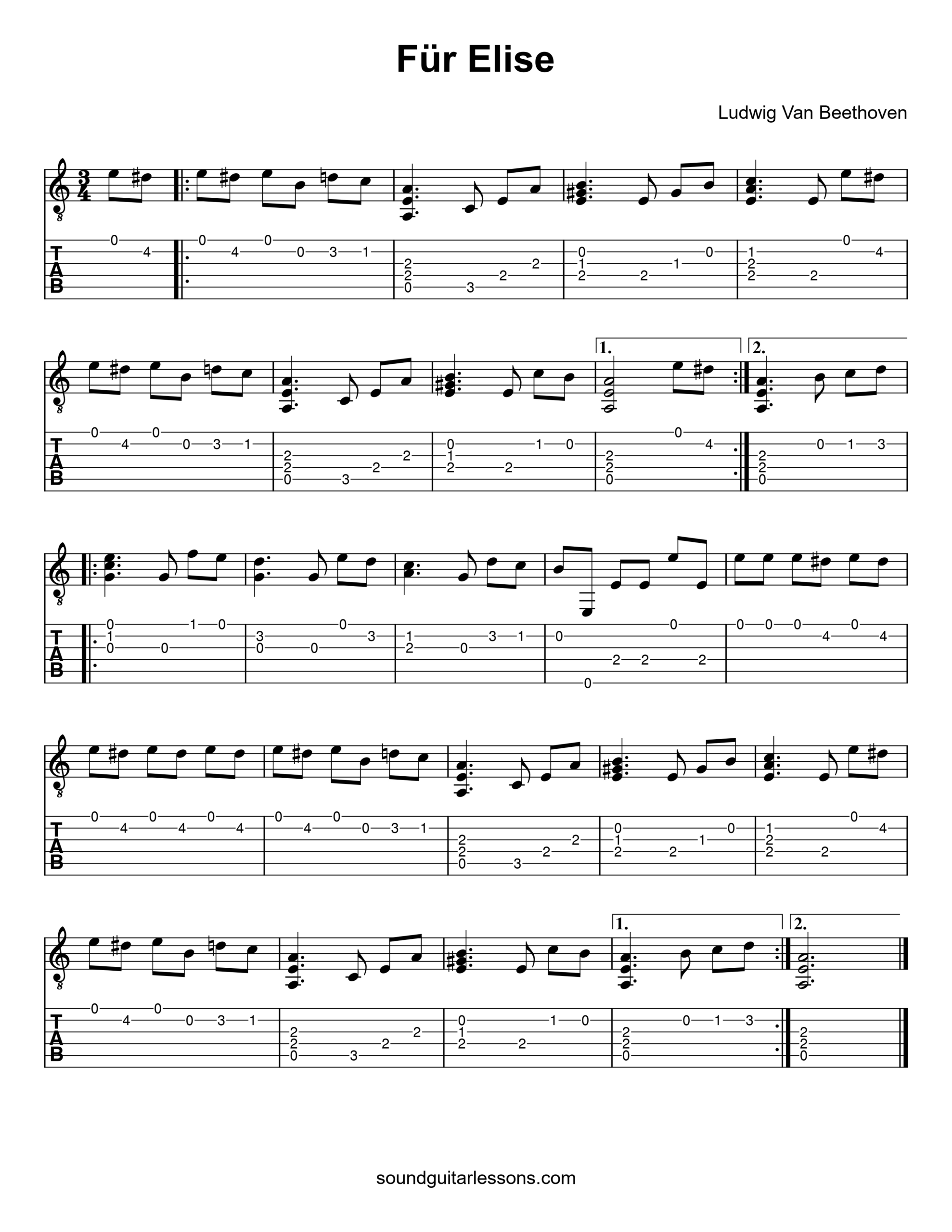 Fur Elise Guitar Tab | Easy & Free Sheet Music | Full Tutorial with Free Printable Guitar Sheet Music