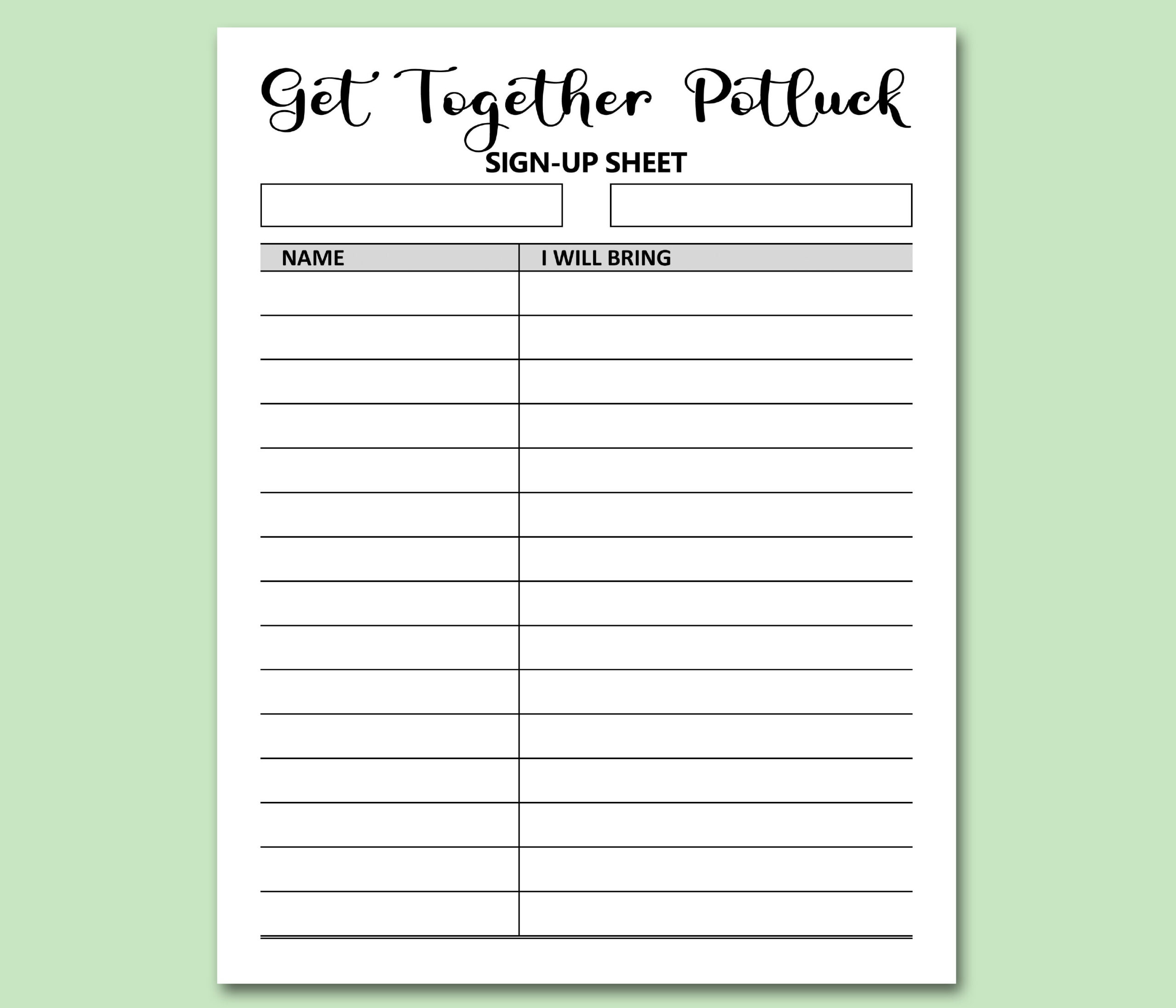 Get Together Potluck Sign Up Sheet Printable, Signup Form Potluck with Printable Potluck Sign Up Sheet