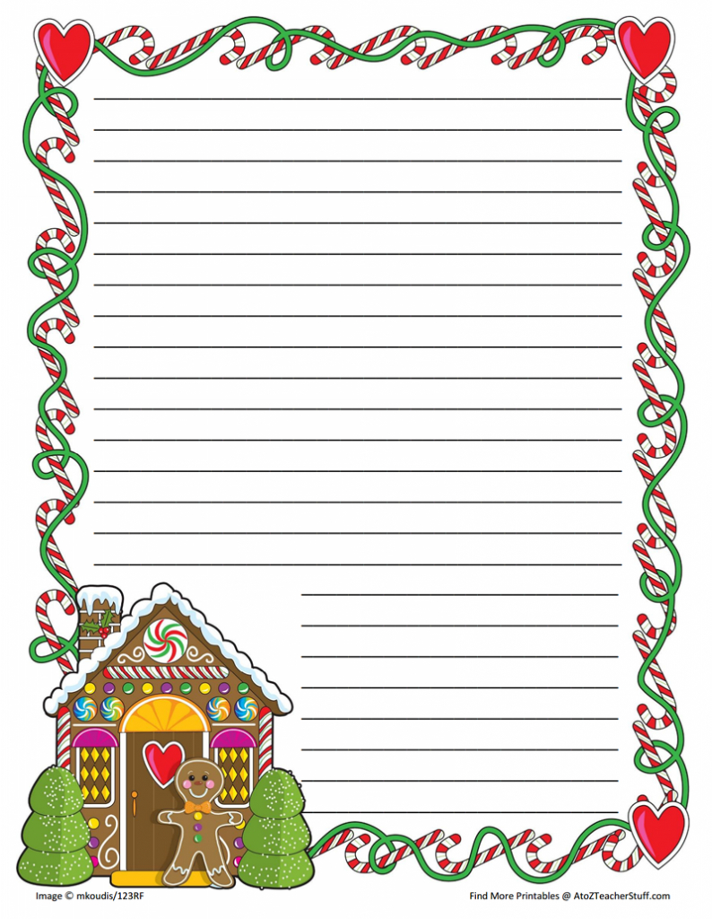 Gingerbread Printable Border Paper With And Without Lines | A To Z for Free Printable Paper with Borders