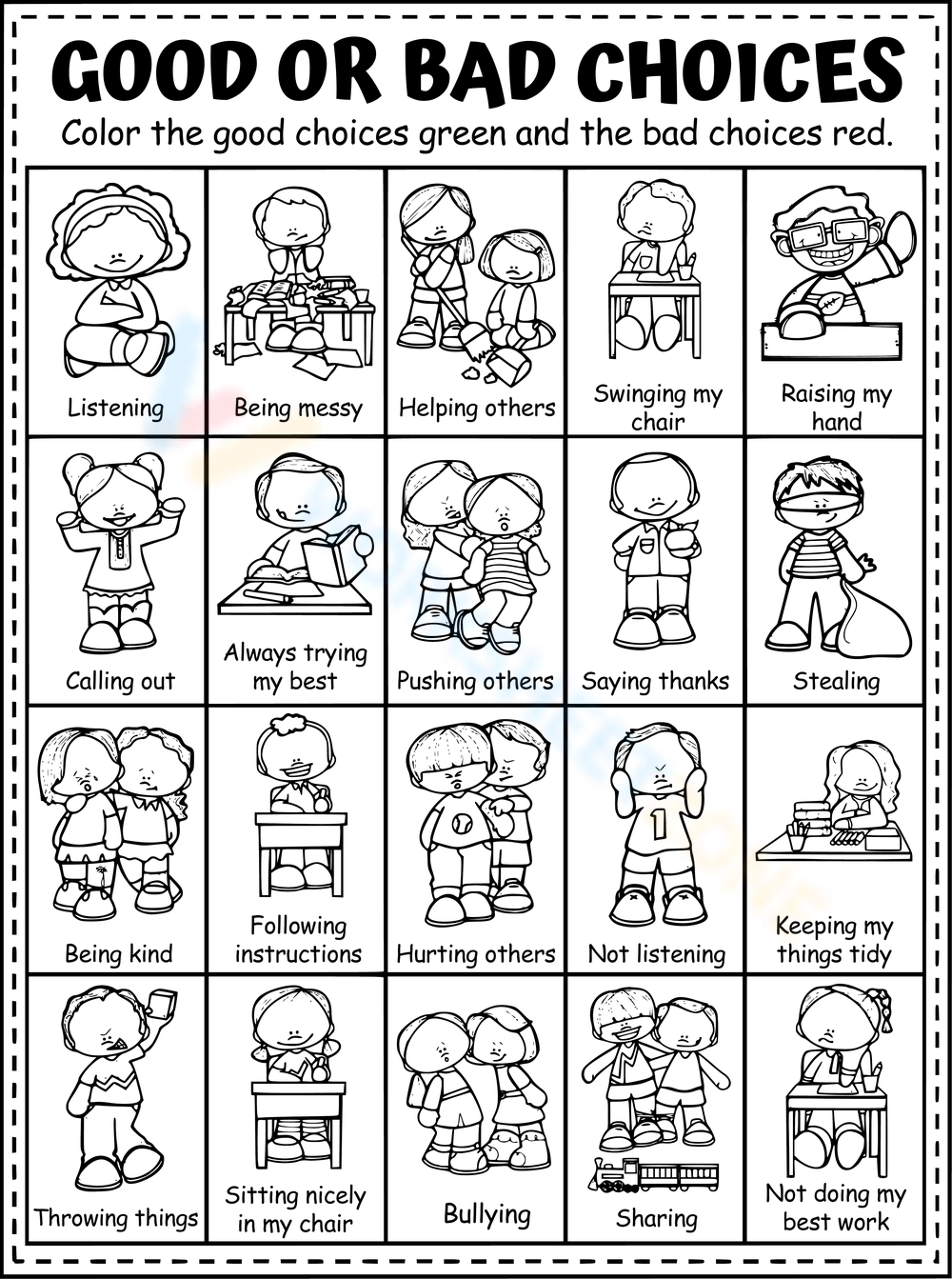 Good Or Bad Choices Worksheet within Good Choices Bad Choices Free Printables