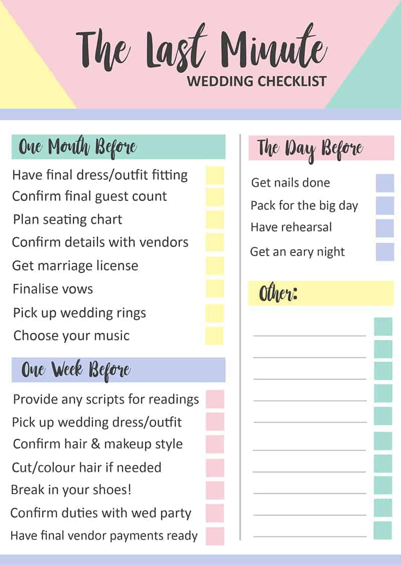 Grab This Free Printable Last Minute Wedding Checklist | Bespoke regarding Wedding Checklist Printable Free Download