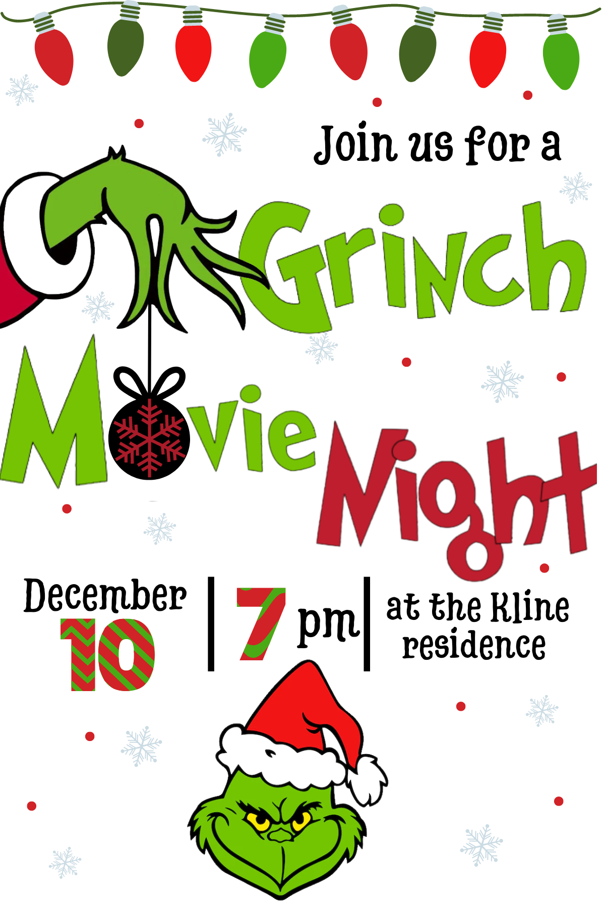 Grinch Movie Night Or Party Printables - Life As A Leo Wife with regard to Free Printable Grinch Craft Template