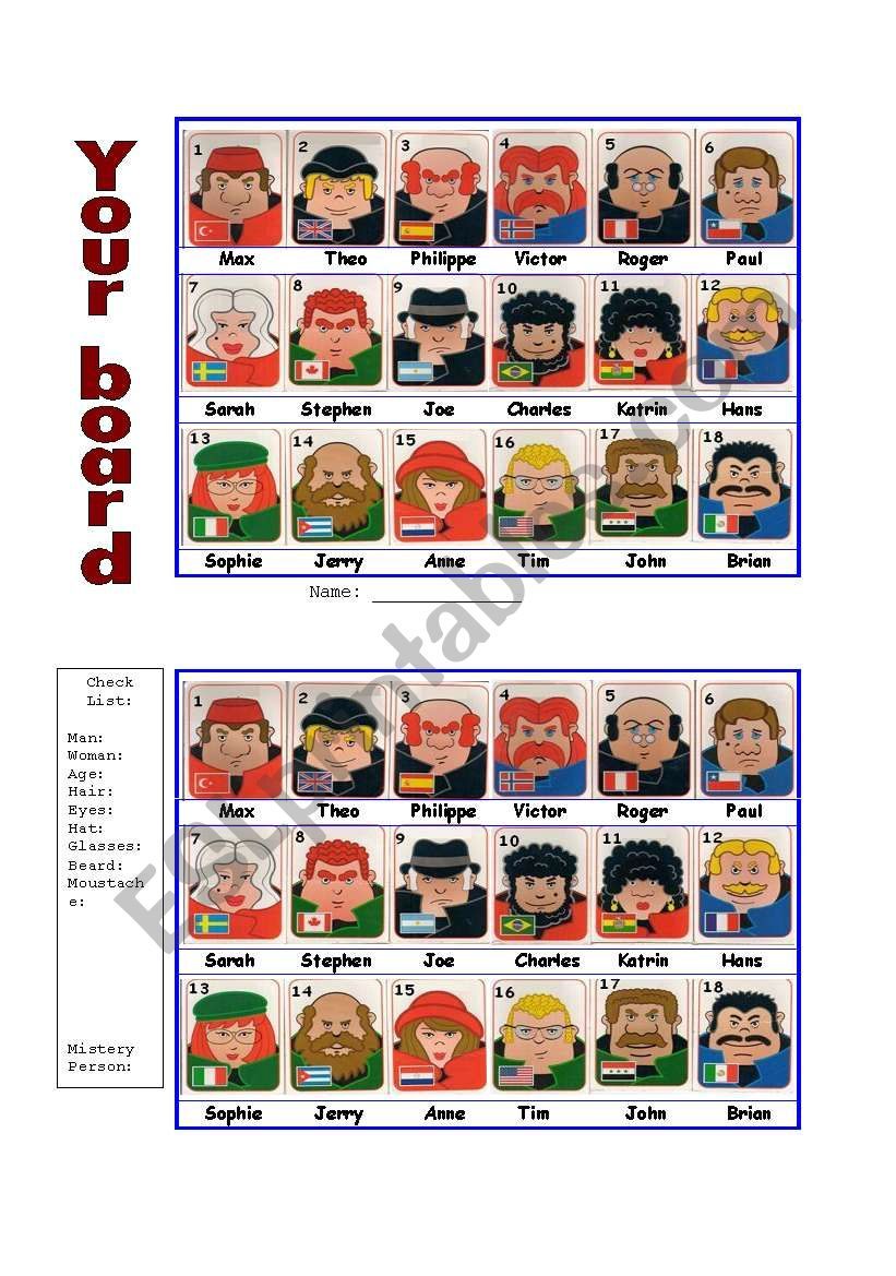 Guess Who Board Game - Esl Worksheetportugal in Guess Who Board Game Printable