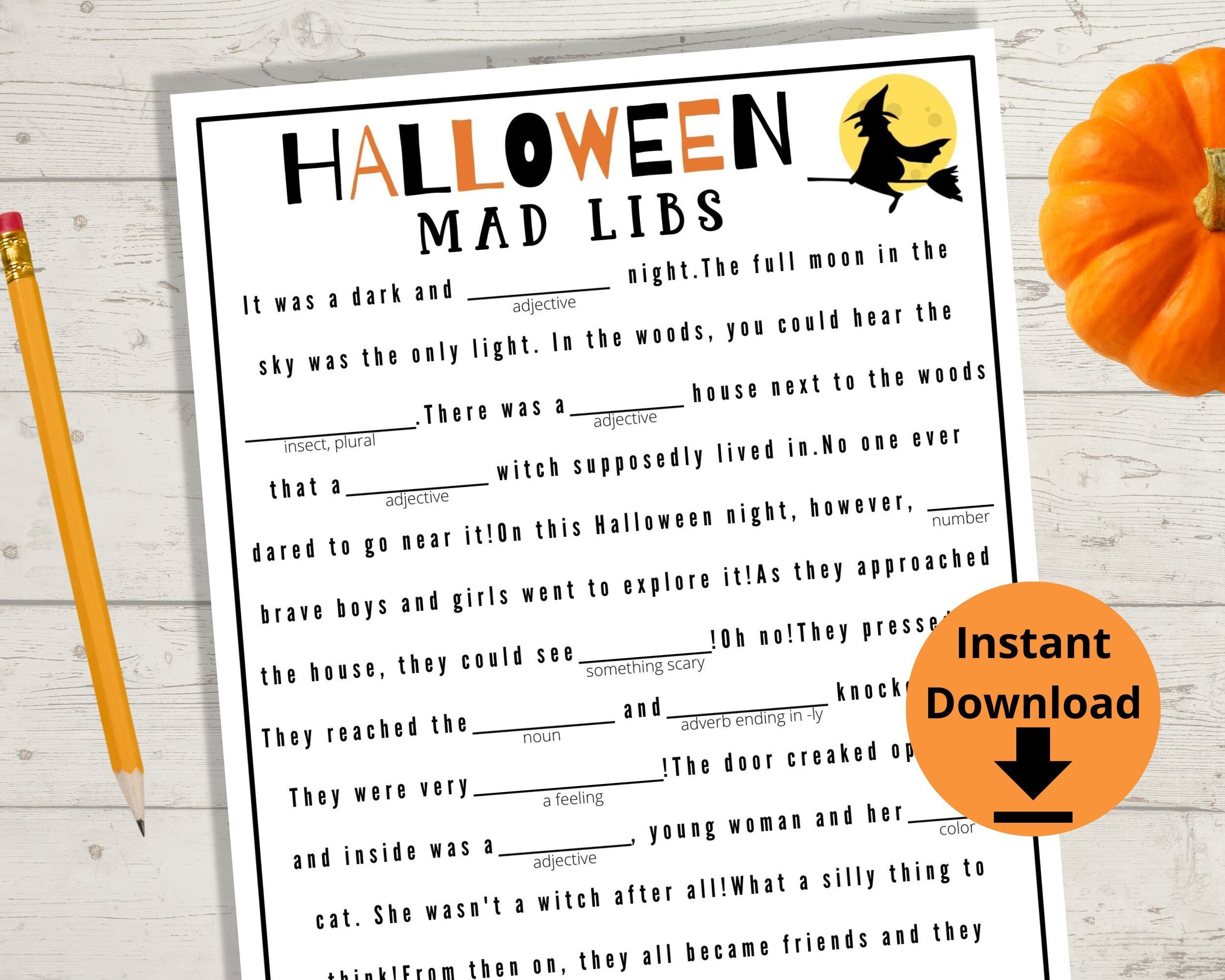 Halloween Mad Libs - Halloween Printable Game, Kids Halloween Game pertaining to Halloween Mad Libs Printable