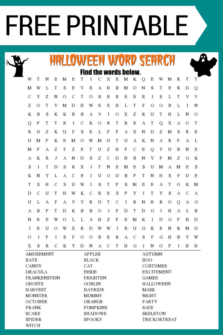Halloween Word Search Printable (Free Download!) in Halloween Word Search Free Printable
