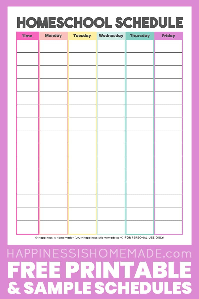 Homeschool Schedule Template: Free Printable - Happiness Is Homemade regarding Free Printable Homeschool Daily Schedule Printable