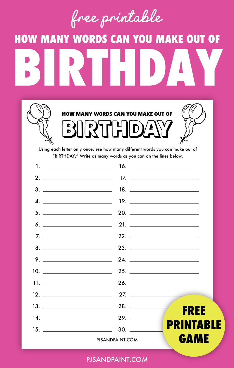 How Many Words Can You Make Out Of Birthday | Free Printable Game inside Birthday Games For Adults Printable