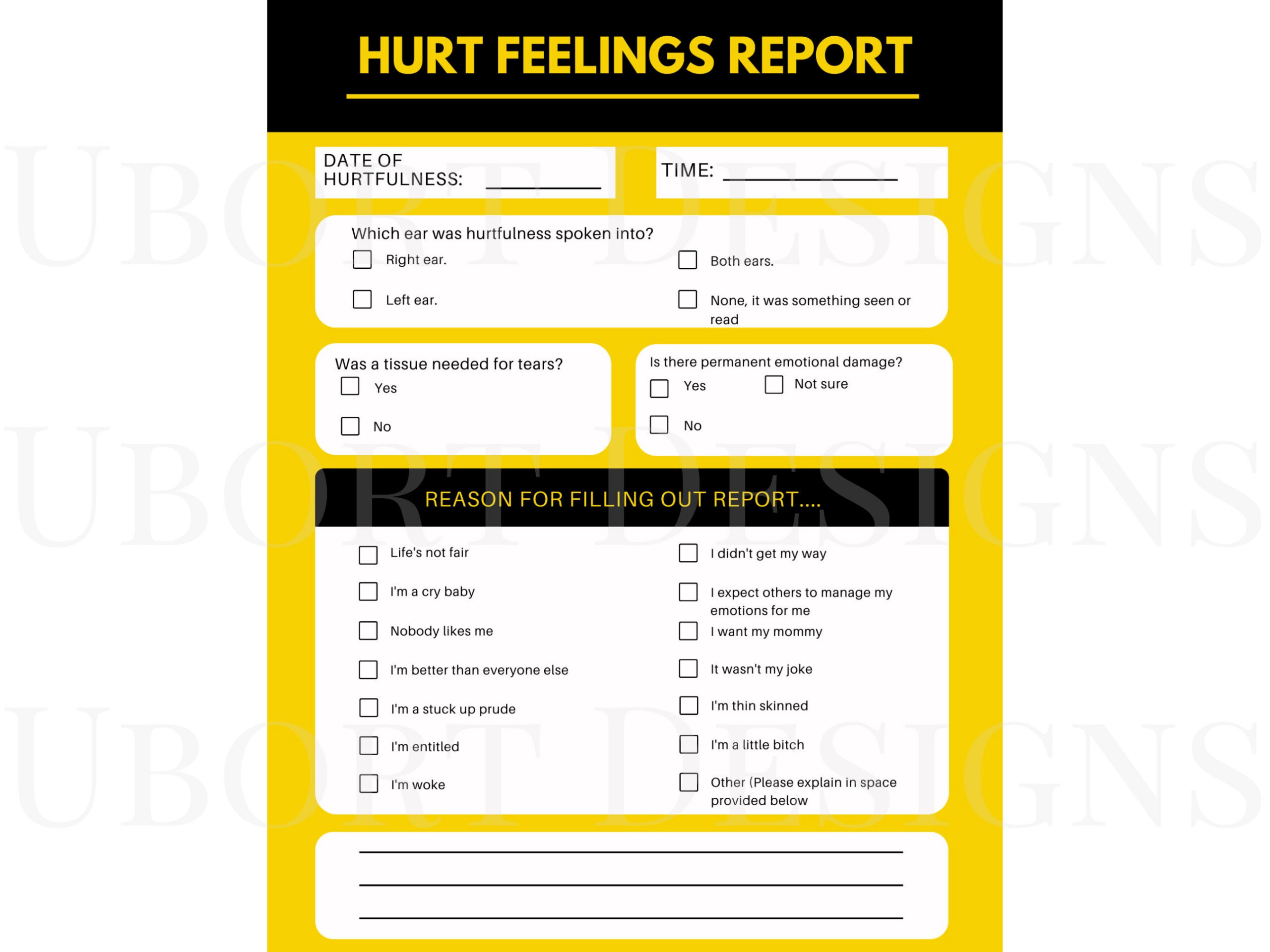 Hurt Feelings Report Digital Download | Funny Gift Humerous with regard to Hurt Feelings Report Funny Printable