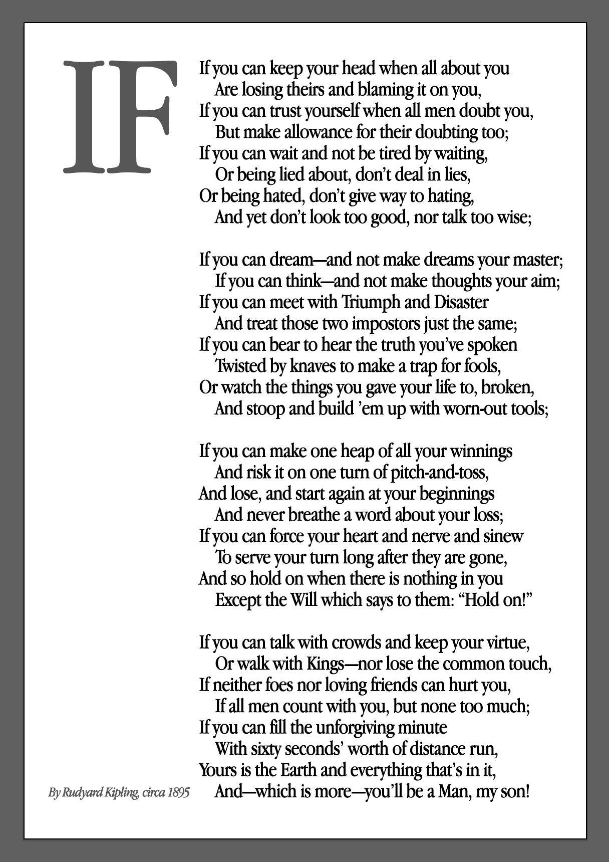 If — Gedicht Von Rudyard Kipling Gedichtposter - Digital Download inside If By Rudyard Kipling Printable