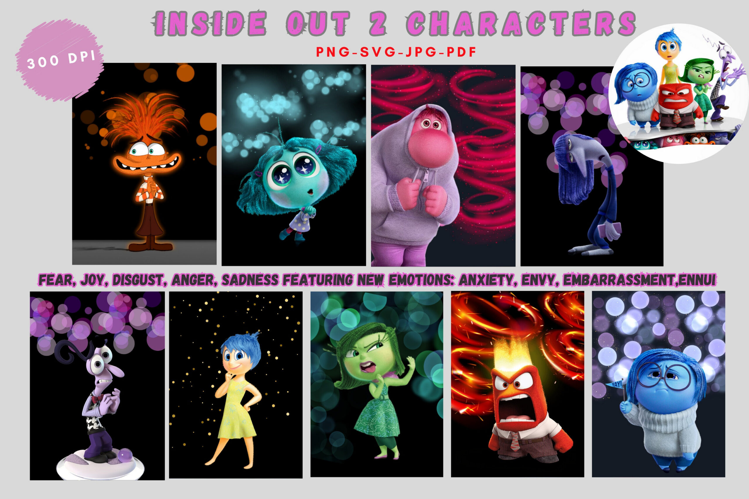 Inside Out 2 Png Svg: Movie Emotions Digital Files (Instant throughout Inside Out 2 Stickers Printable