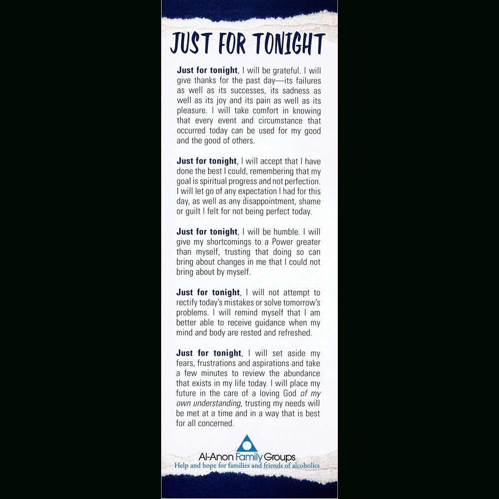 Just For Tonight (Bookmark) intended for Just For Tonight Al Anon Printable