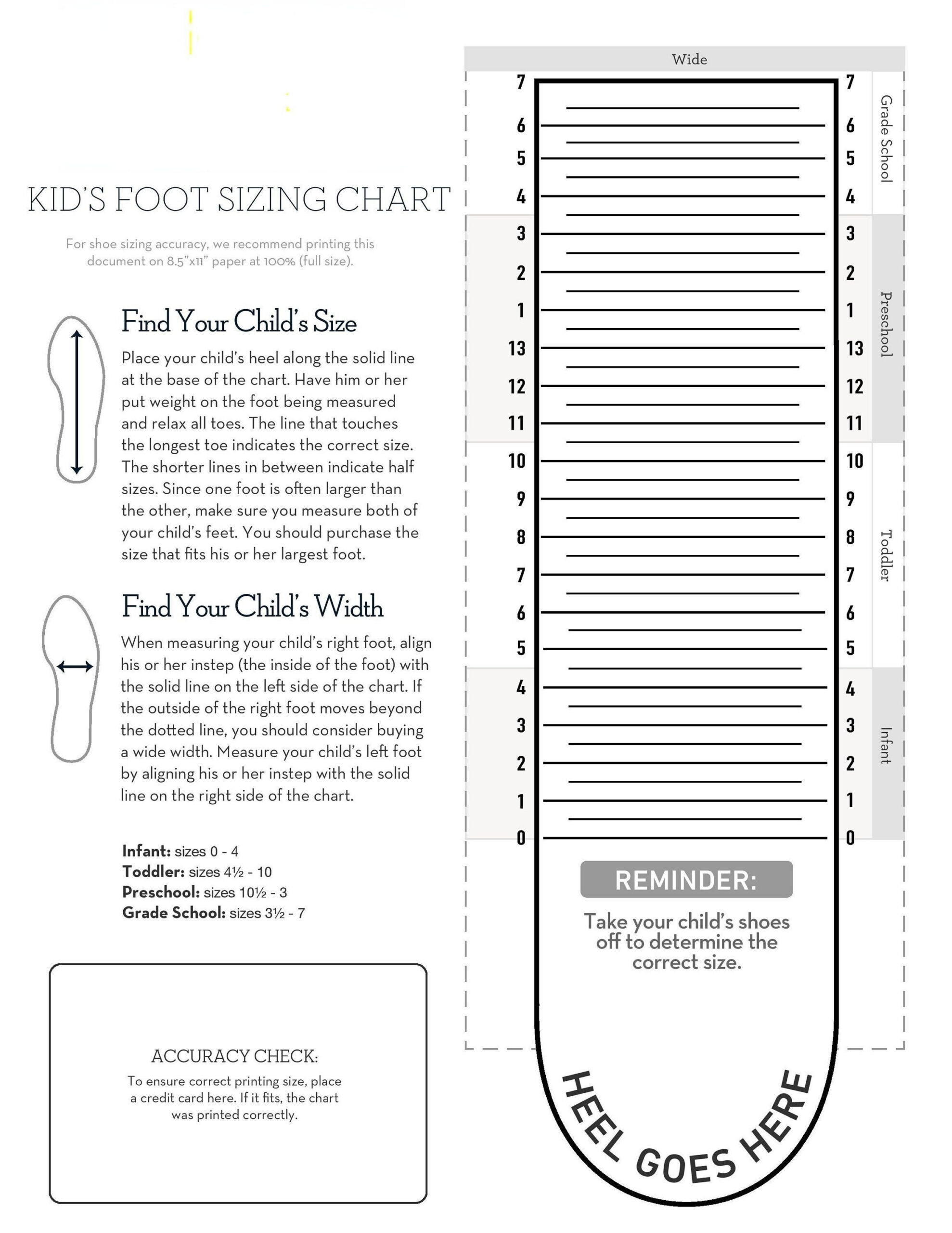 Kids Foot Sizer Chart: Toddler & Child Shoe Size Determiner inside Printable Shoe Size Chart Kids