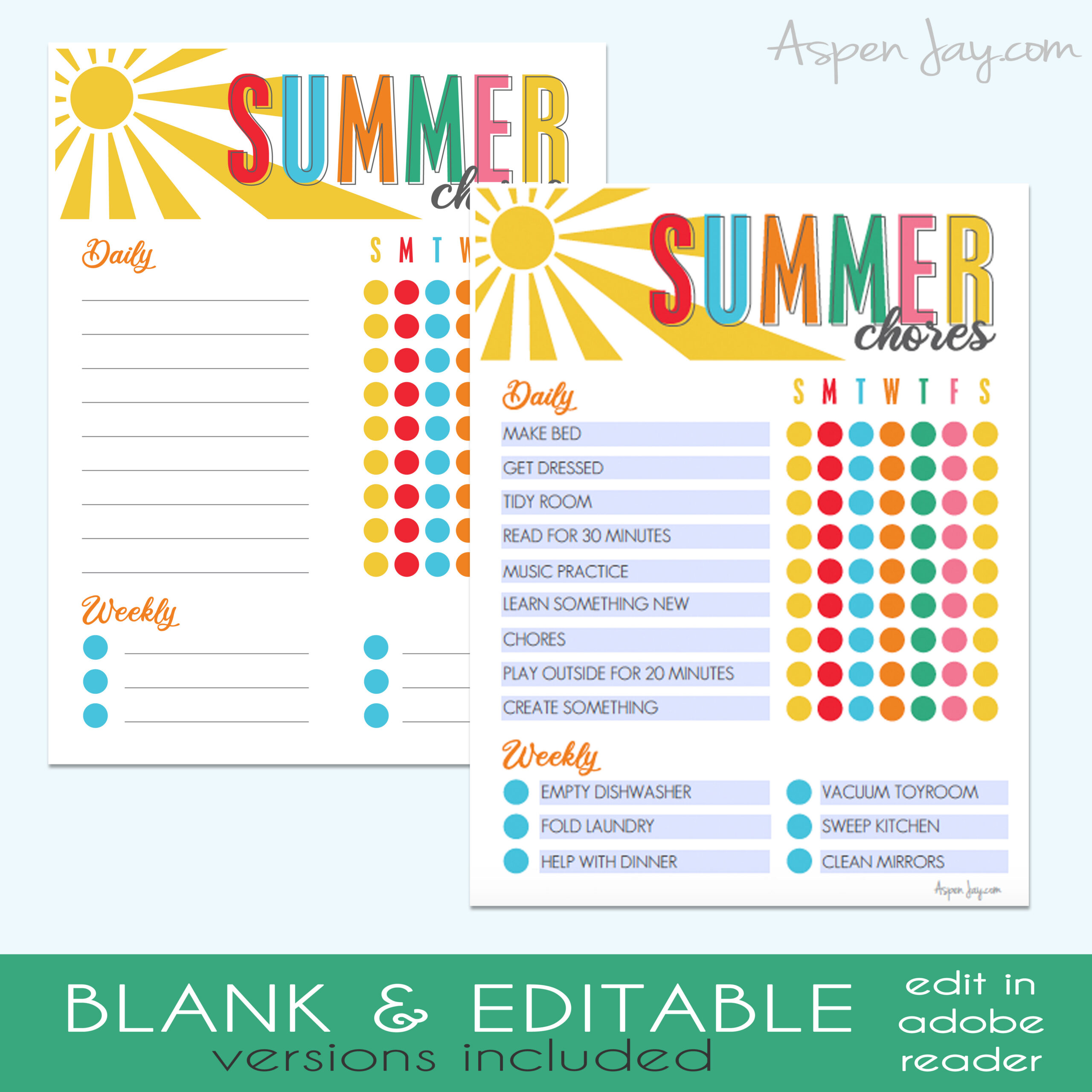 Kid'S Summer Chore Chart - Free Printable - Aspen Jay pertaining to Free Printable Summer Chore Chart