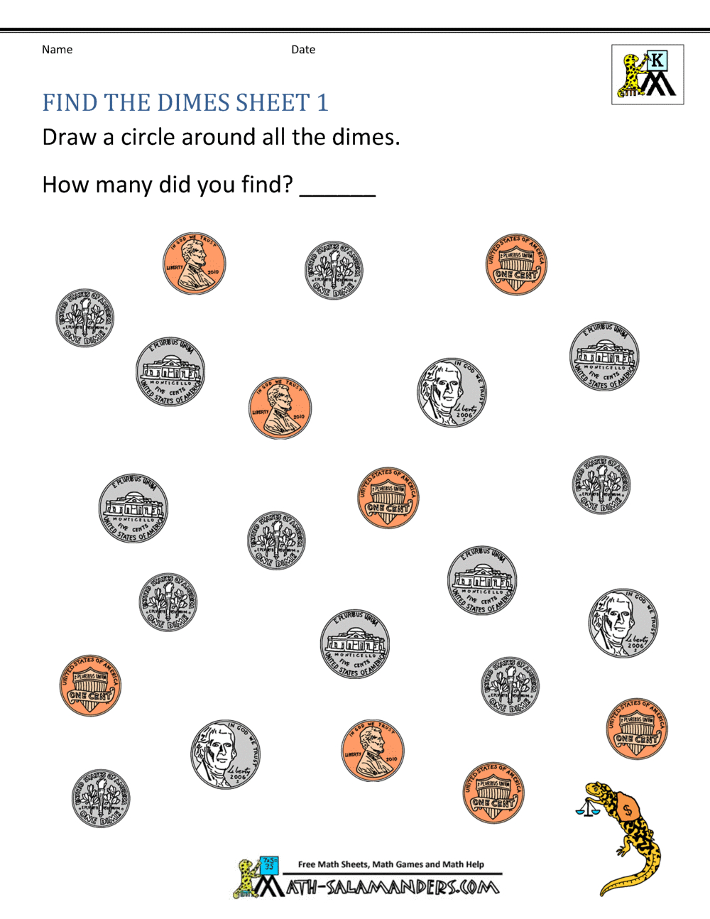 Kindergarten Money Worksheets 1St Grade regarding Free Printable Kindergarten Money Worksheets