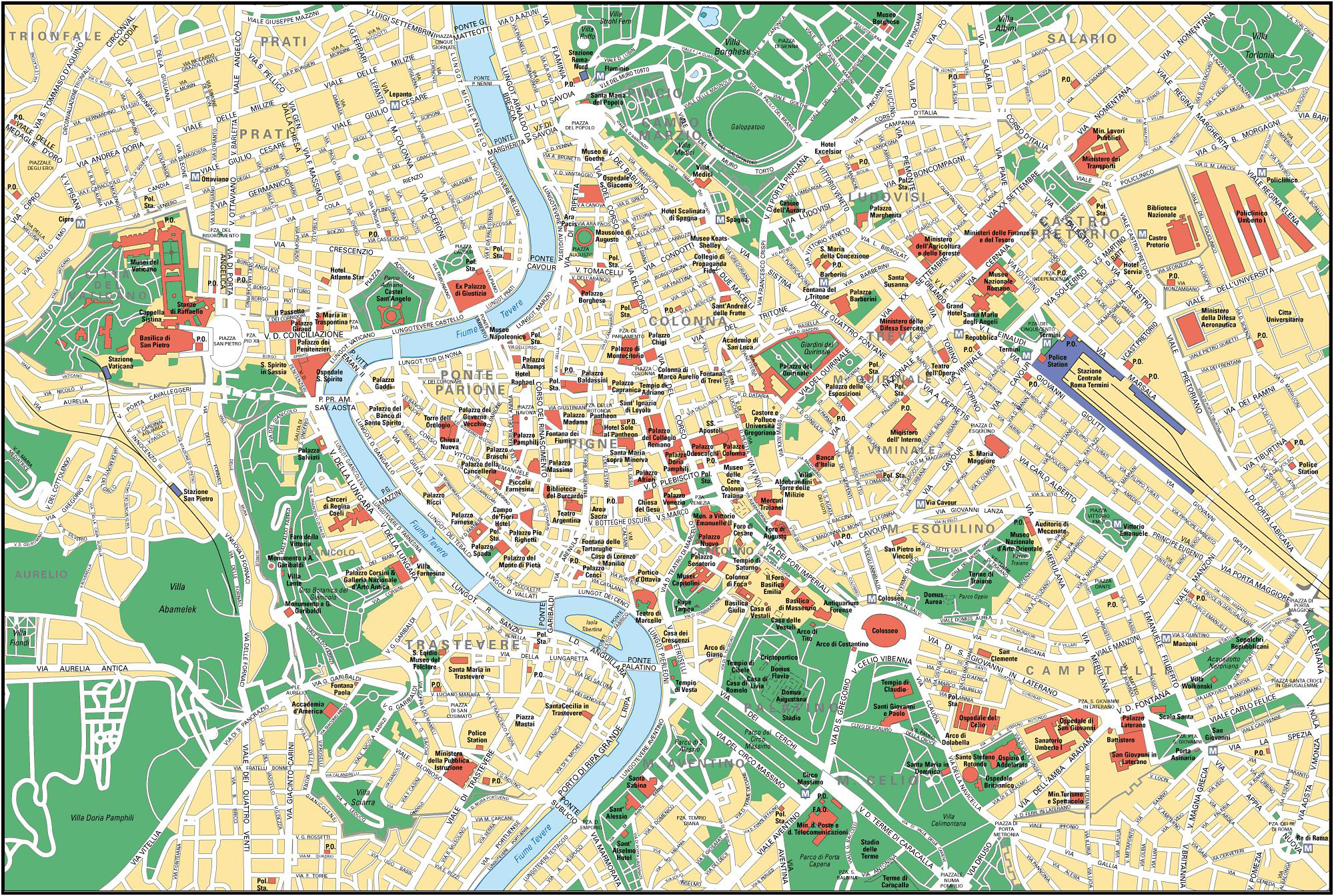 Large Detailed Street Map Of Rome City Center. Rome City Center intended for Printable City Map of Rome Italy