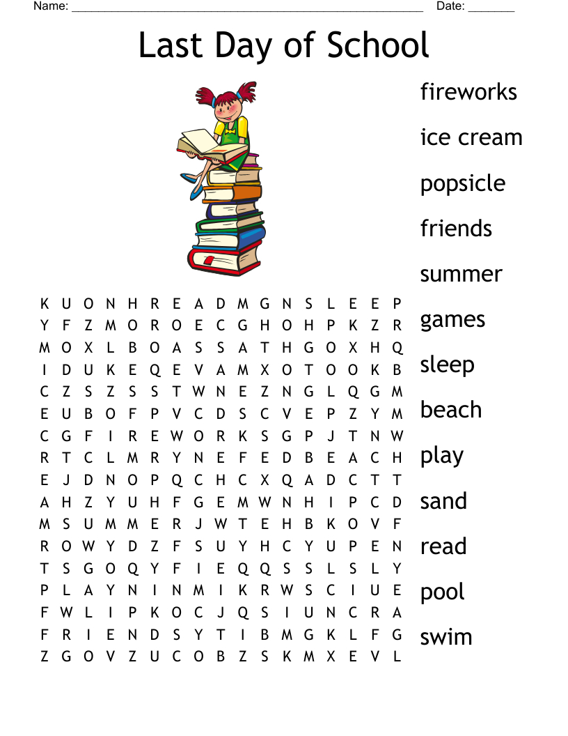 Last Day Of School Word Search - Wordmint throughout End of School Year Word Search Free Printable