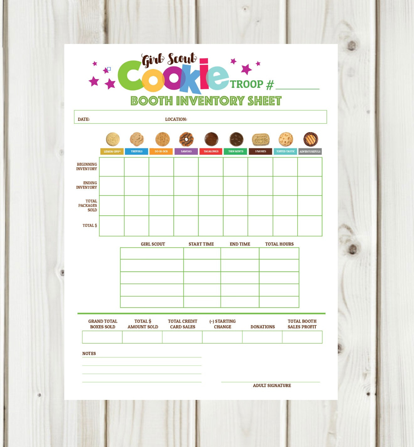 Lbb & Abc Cookie Booth Listing/Zählzettel - Instant Download - Etsy.de inside Free Printable Cookie Booth Tally Sheet
