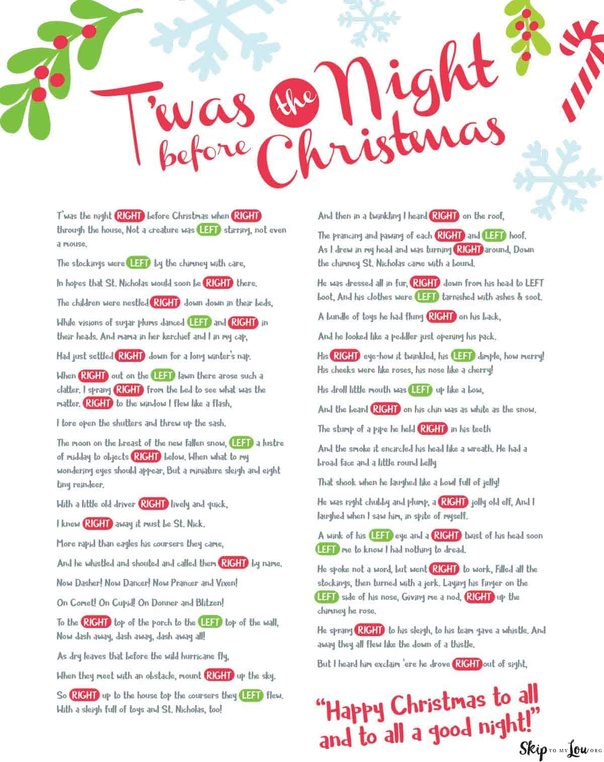 Left Right Christmas Game | Skip To My Lou in Twas the Night Before Christmas Left Right Game Free Printable