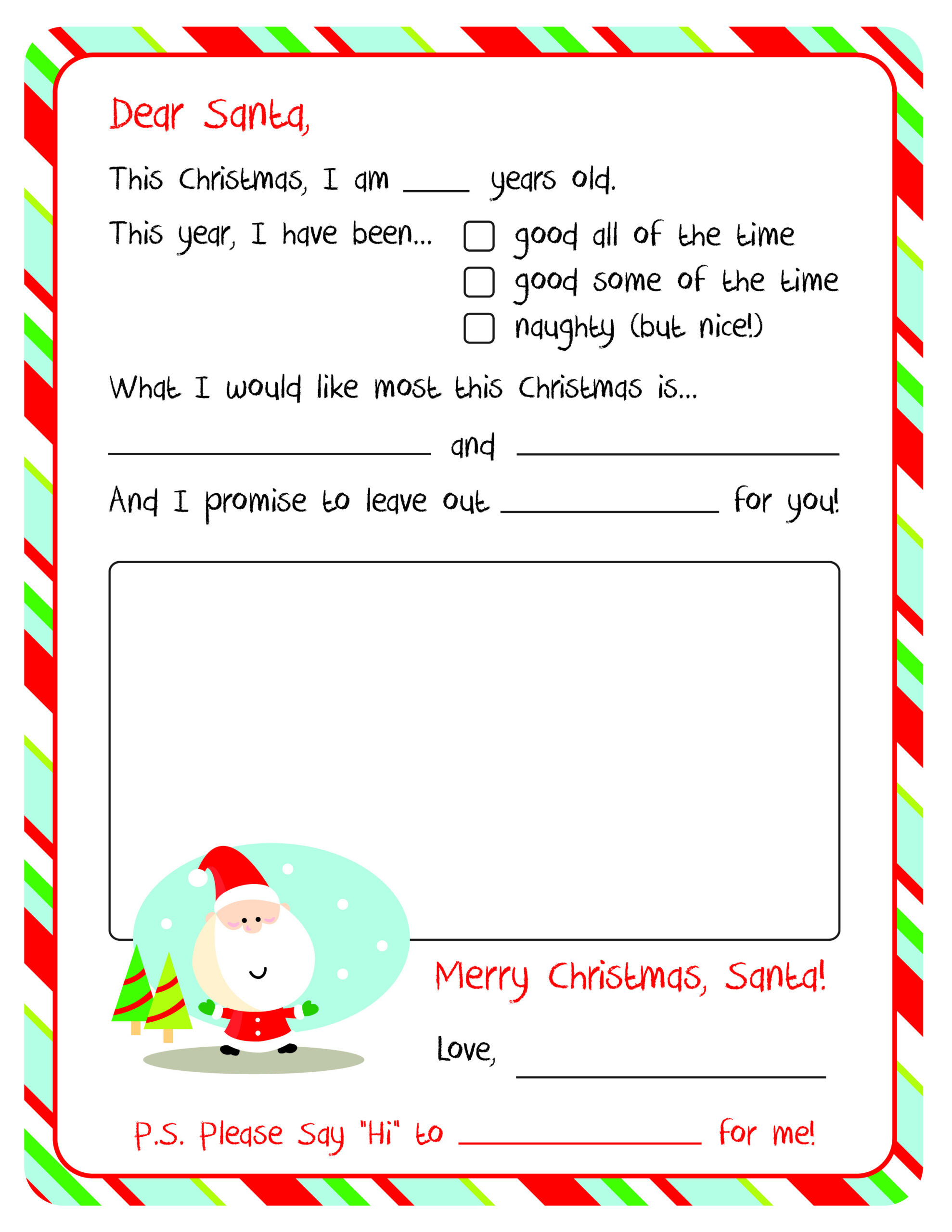 Letter To Santa – Free Printable for Free Printable Christmas List To Santa