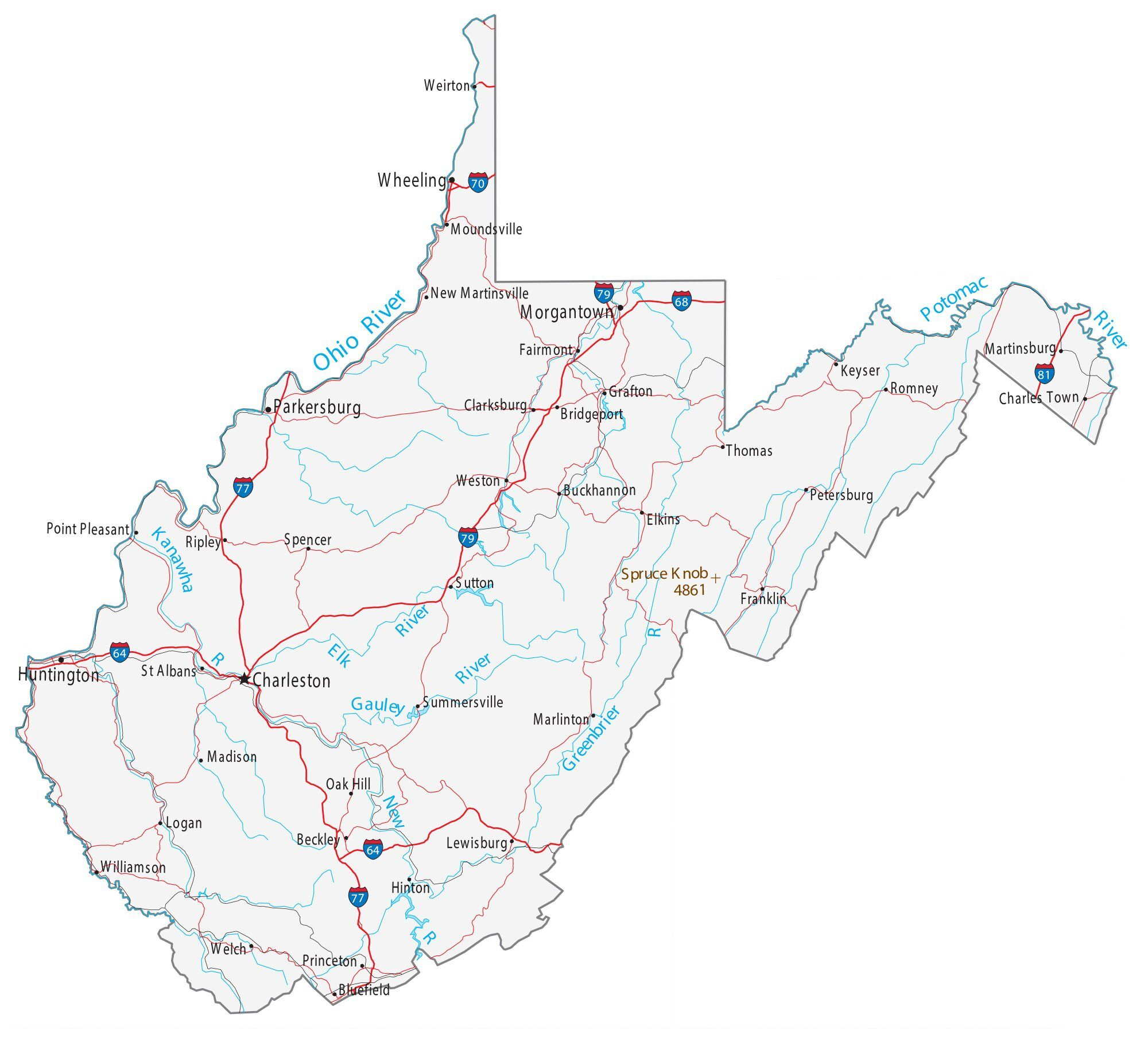 Map Of West Virginia - Cities And Roads - Gis Geography inside Printable Map Of West Virginia
