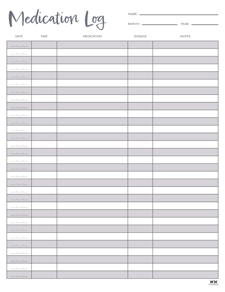 Medication Logs - 25 Free Printables | Printabulls inside Downloadable Free Printable Medication Log Sheet
