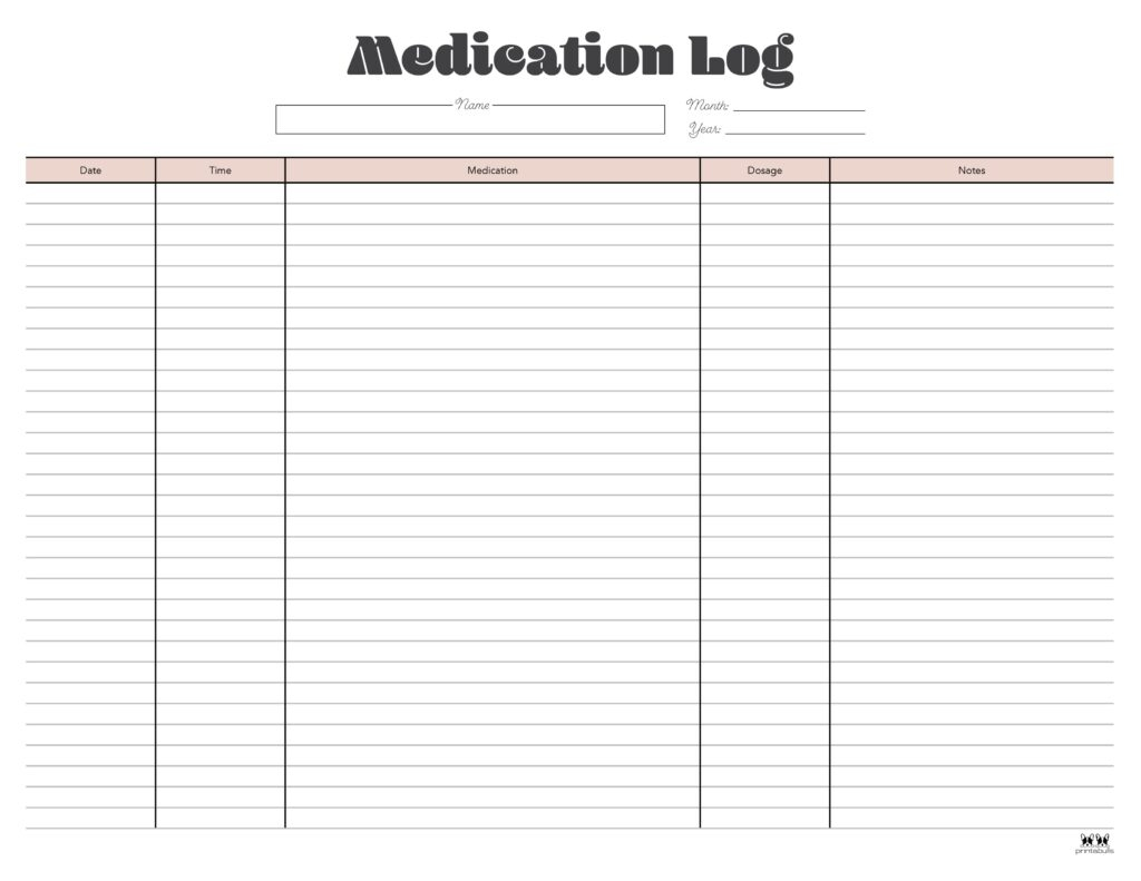 Medication Logs - 25 Free Printables | Printabulls inside Free Printable Injection Log Sheet