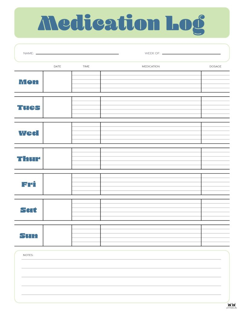 Medication Logs - 25 Free Printables | Printabulls intended for Free Printable Injection Log Sheet