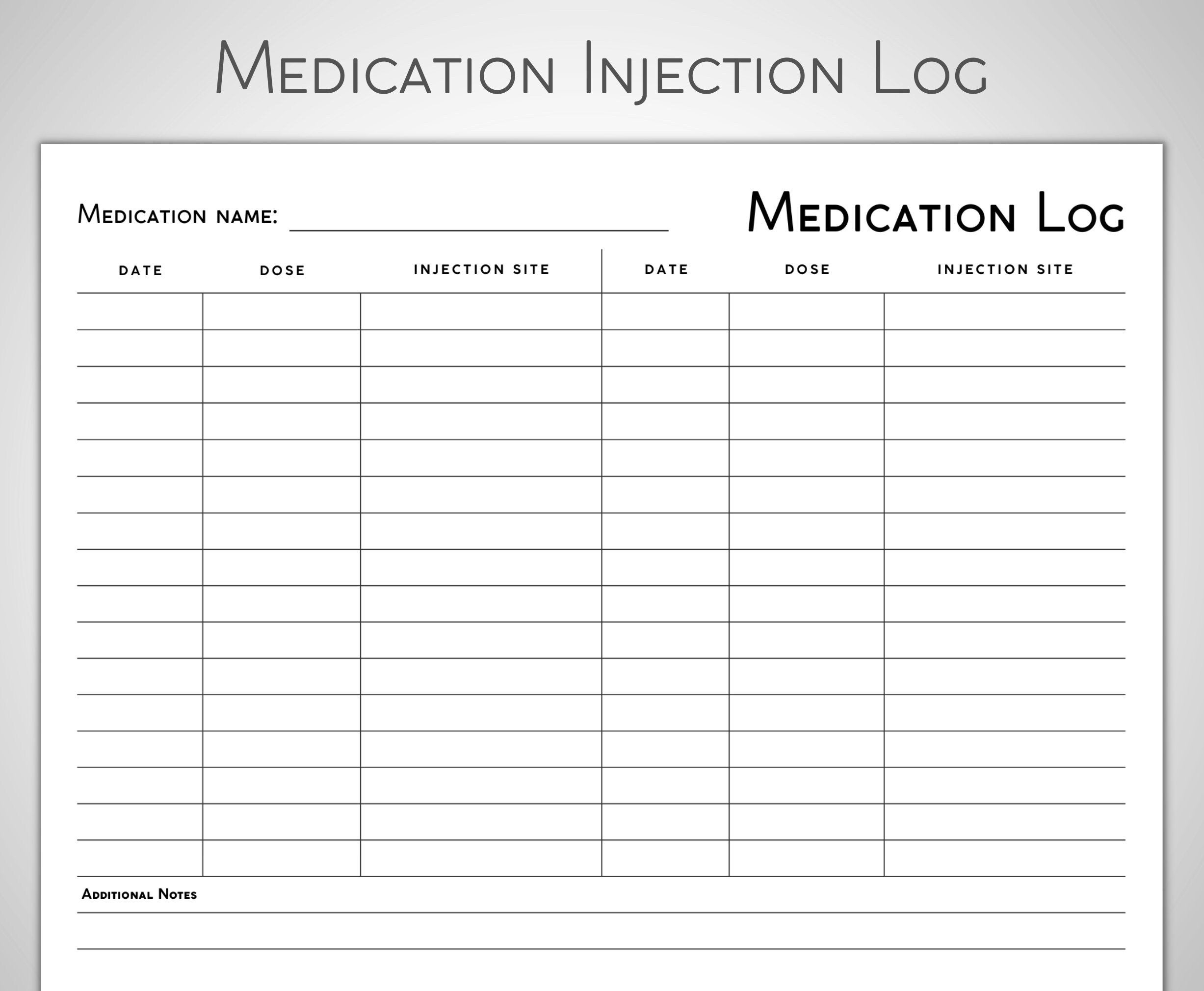 Medication Tracker Minimalist, Injection Log, Medication Log in Free Printable Injection Log Sheet