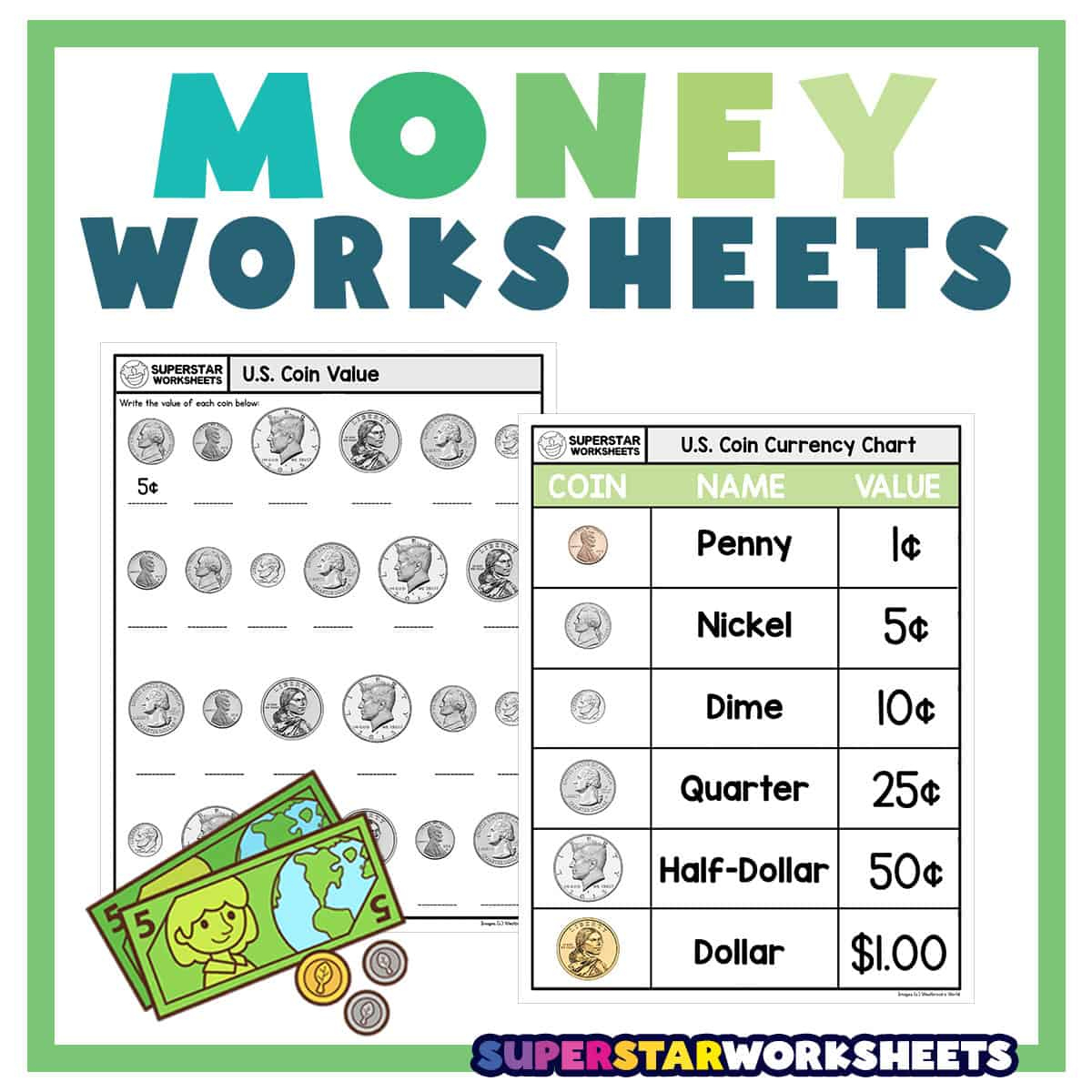 Money Worksheets - Superstar Worksheets with Free Printable Kindergarten Money Worksheets