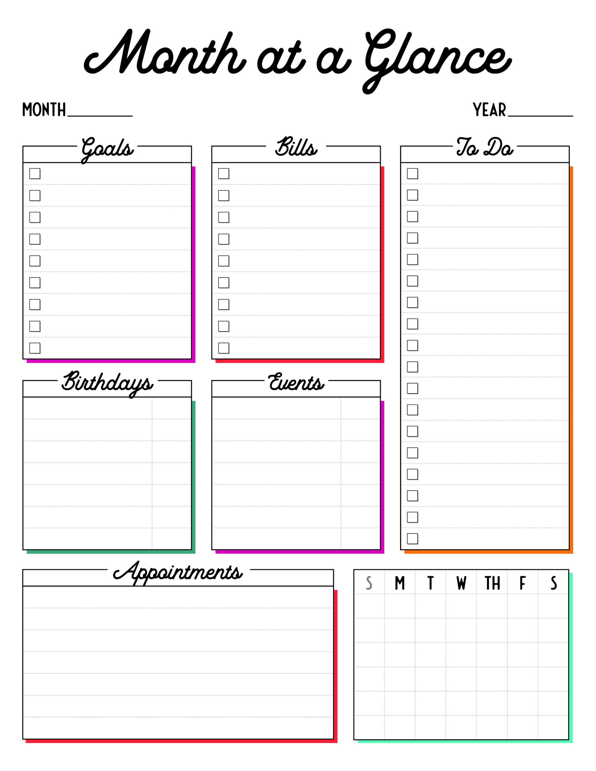 Month At A Glance + Day At A Glance Printable Planner Pages, Daily with regard to Month At a Glance Printable