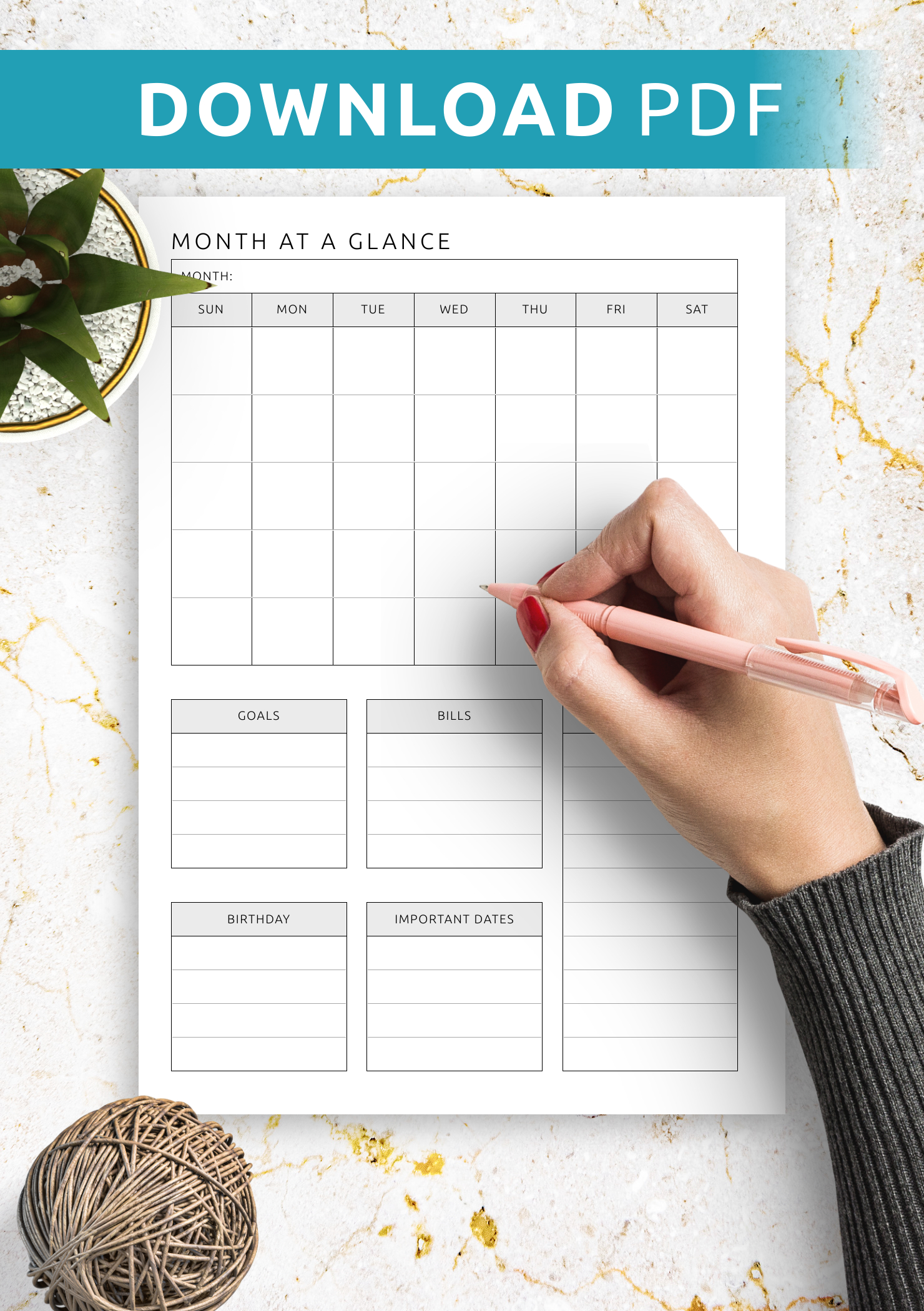 Month At A Glance Pdf Template For Simple Monthly Planning within Month At a Glance Printable