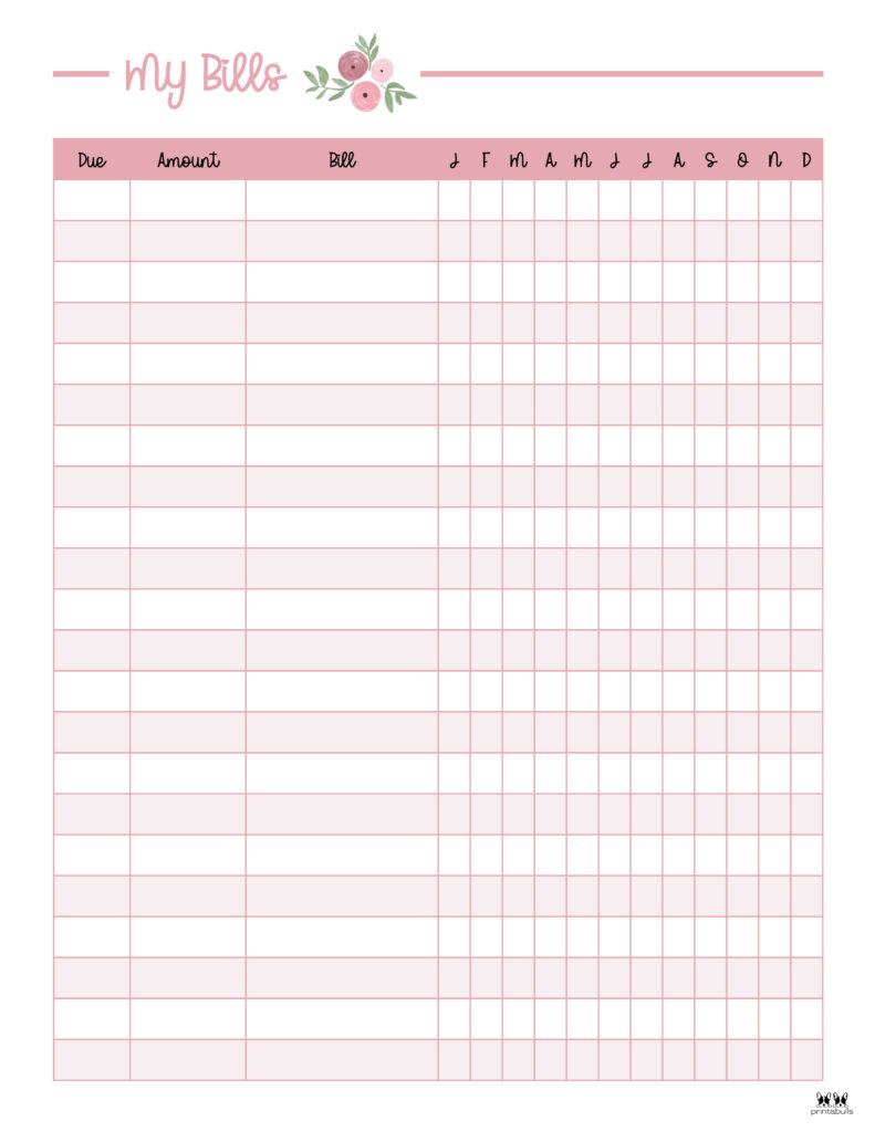 Monthly Bill Organizers - 18 Free Printables | Printabulls for Monthly Bill Organizer Free Printable