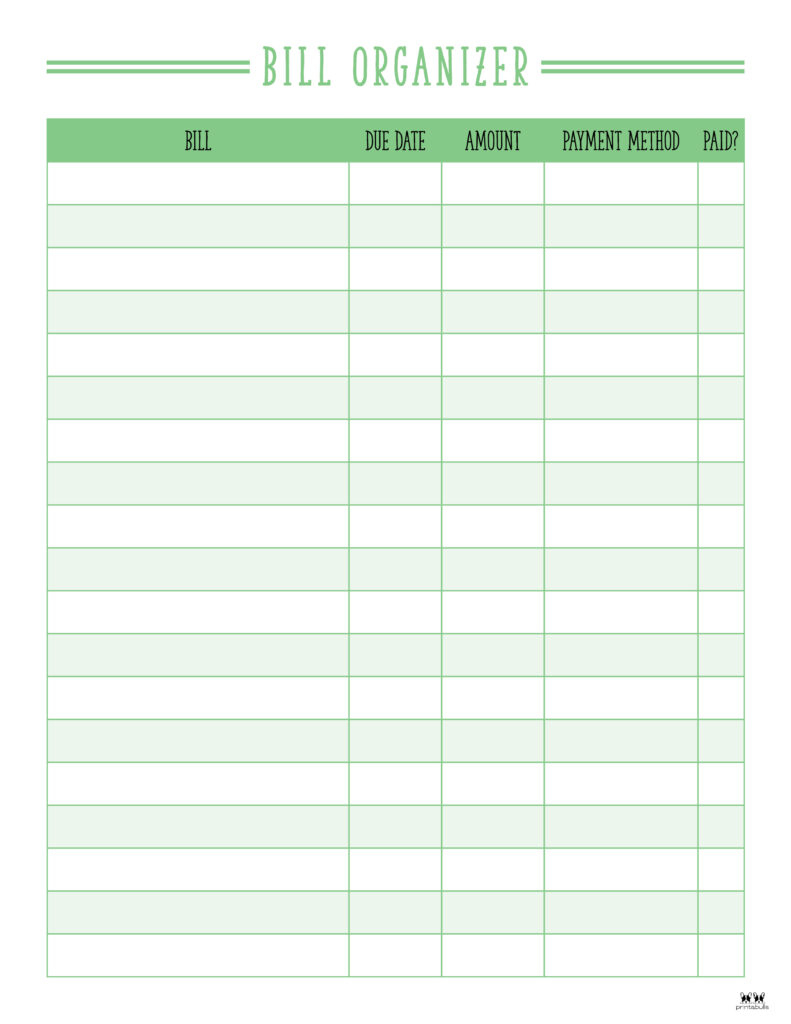 Monthly Bill Organizers - 18 Free Printables | Printabulls with Monthly Bill Organizer Free Printable