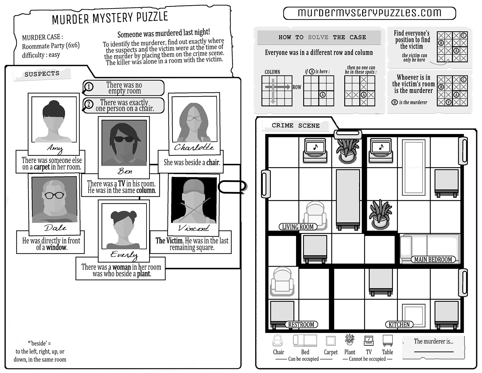 Murder Mystery Puzzles Pnp (Roommate Party, Easy Difficulty) : R regarding Free Printable Mystery Games Free Download