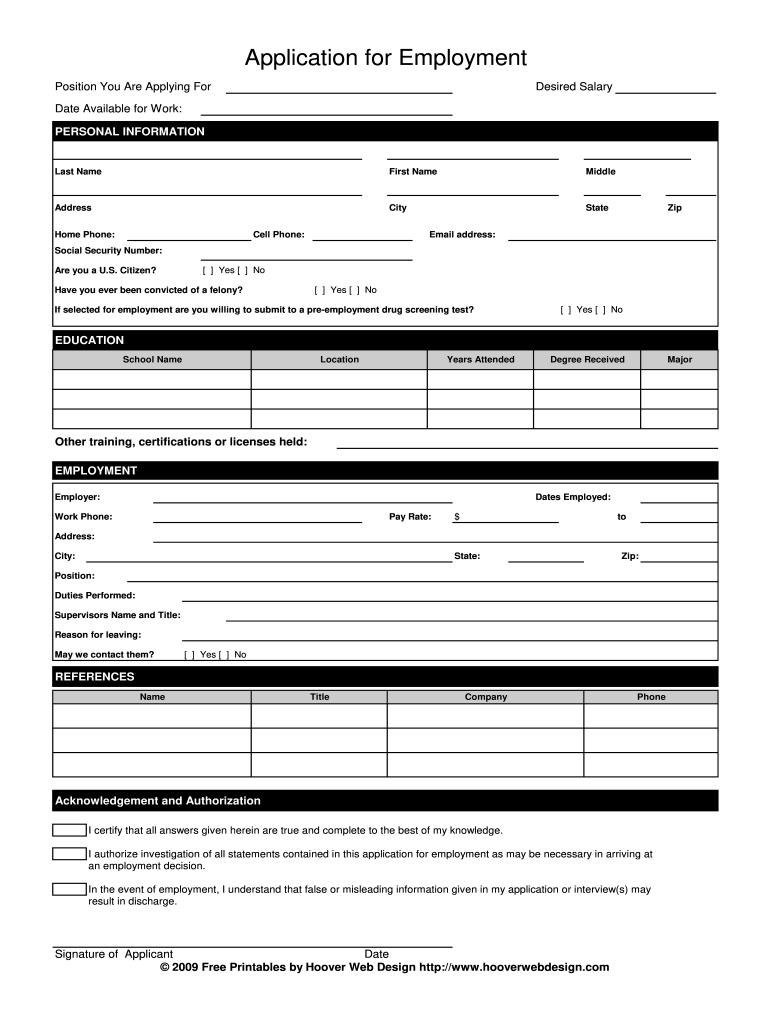 Online Application For Employment Form - Fill Online, Printable regarding Printable Job Application Template Free