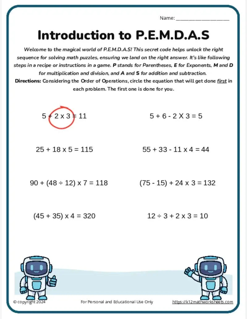 Order Of Operations Worksheets (Pemdas) for Free Printable Order of Operations Worksheets