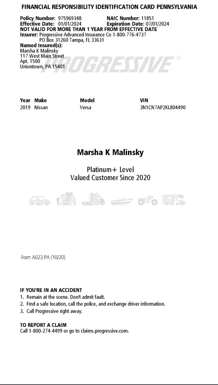 Pennsylvania Financial Responsibility Identification Card for State Farm Printable Insurance Card