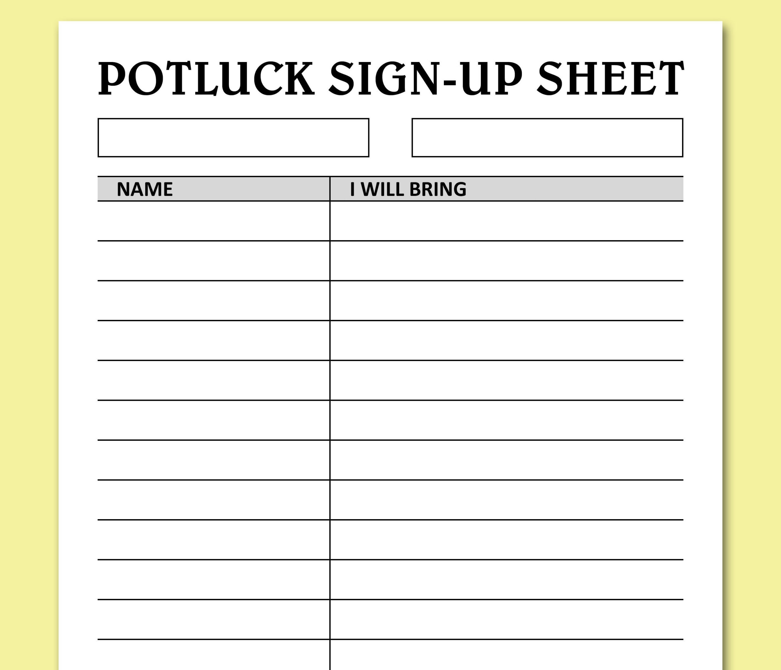 Potluck Sign Up Sheet, Feiertage Events Potluck Brunch Dinner throughout Printable Potluck Sign Up Sheet