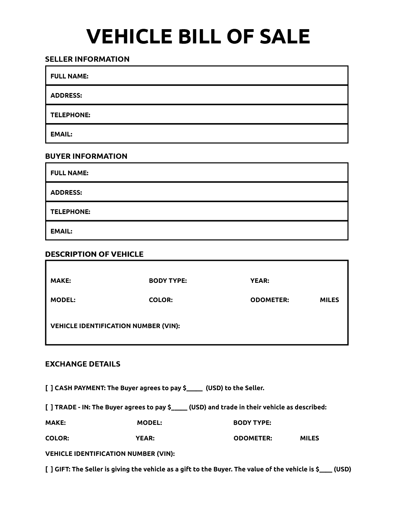 Printable Bill Of Sale For Vehicle - World Of Printables within Printable Car Bill Of Sale