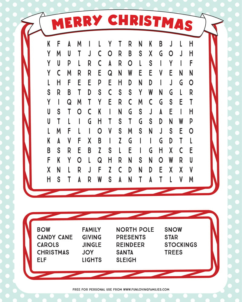 Printable Christmas Word Search - Fun Loving Families throughout Christmas Word Find Free Printable