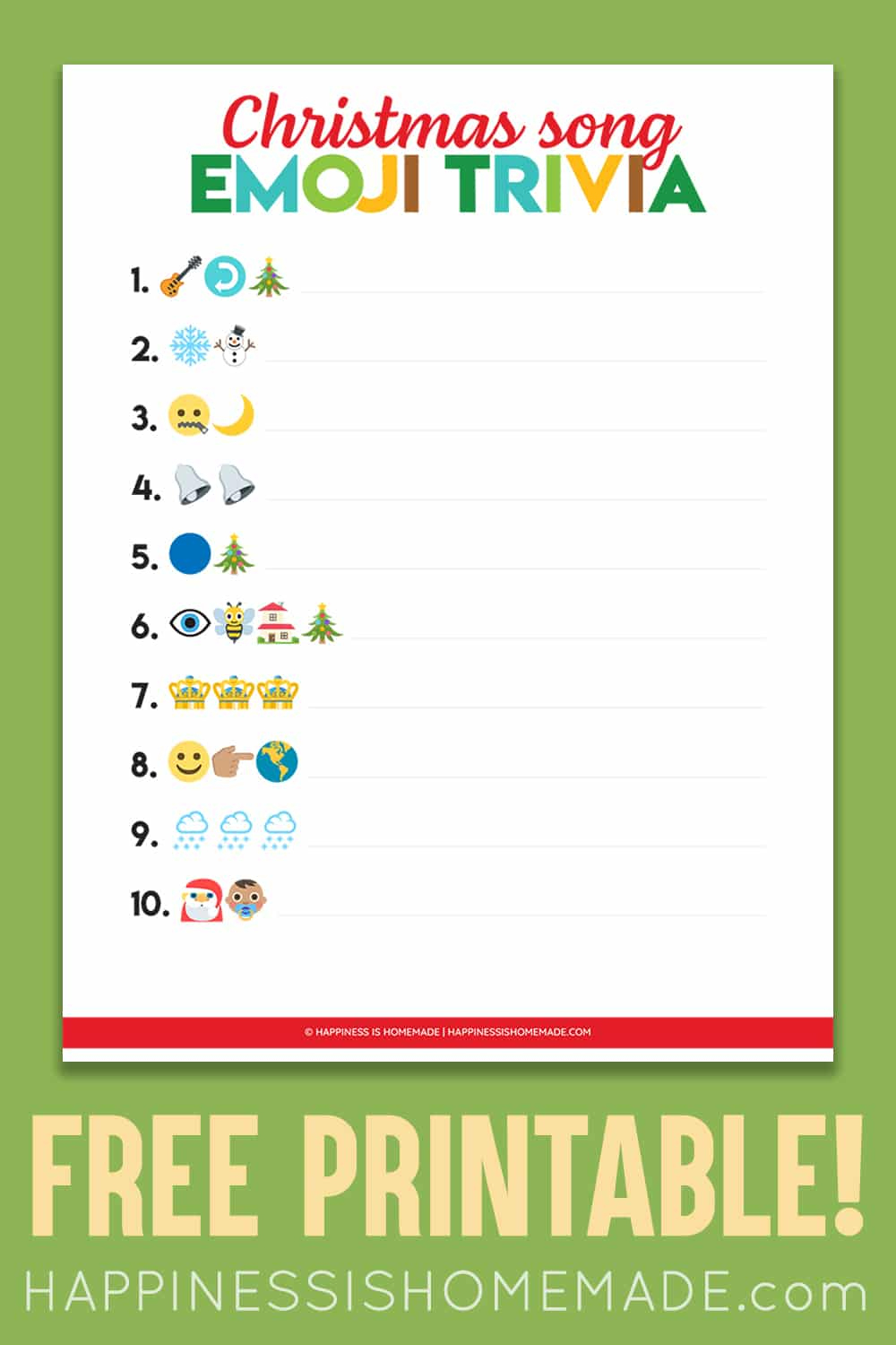 Printable Emoji Christmas Songs Game - Happiness Is Homemade within Christmas Song Emoji Game Free Printable