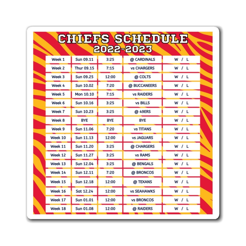 Printable Kansas City Chiefs 2024-2025 Schedule in Kansas City Chiefs Printable Schedule
