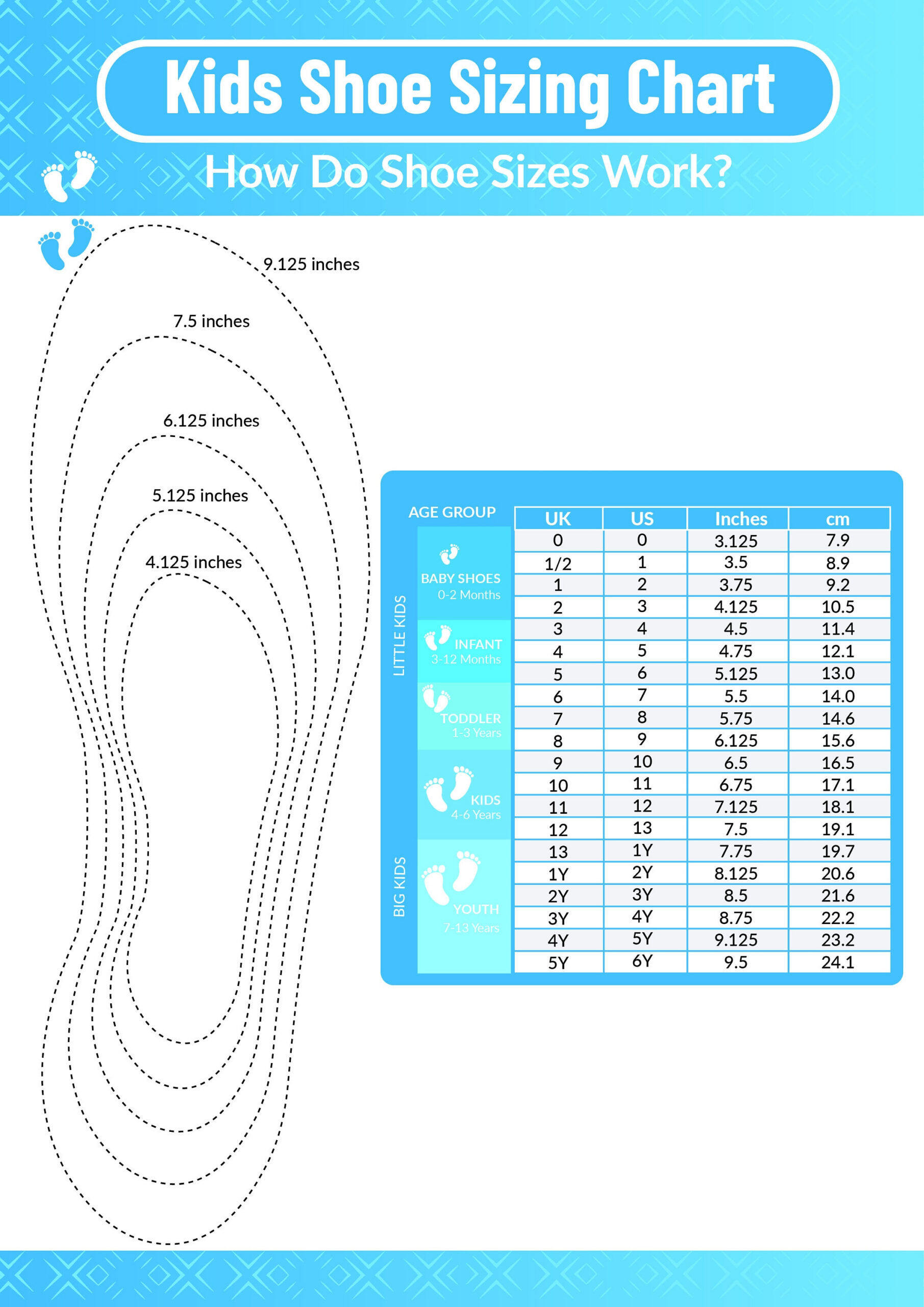 Printable Kids Shoe Size Chart Foot Sizing Girls Shoe Size Chart inside Printable Shoe Size Chart Kids